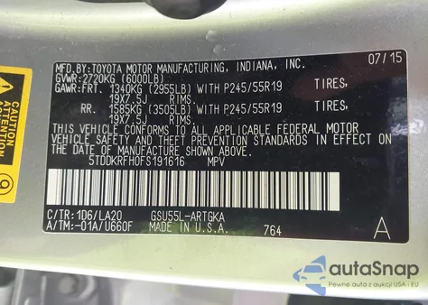 2015 Toyota Highlander Limited V6 from USA, damaged, VIN 5TDDKRFH0FS191616